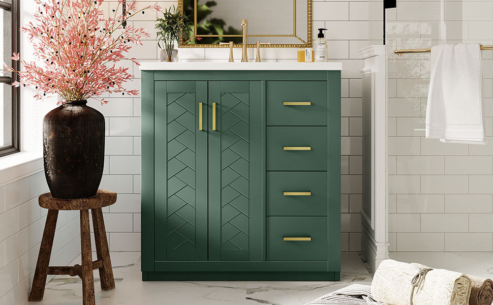 30'' Bathroom Vanity with Ceramic Sink Combo, Solid Wood Frame