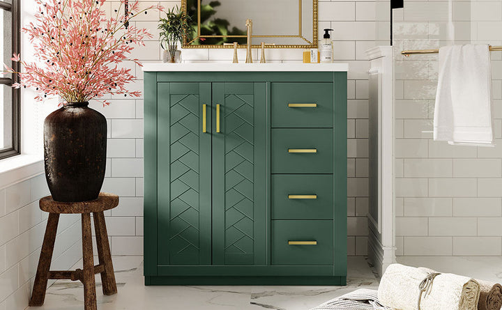 30'' Bathroom Vanity with Ceramic Sink Combo, Solid Wood Frame