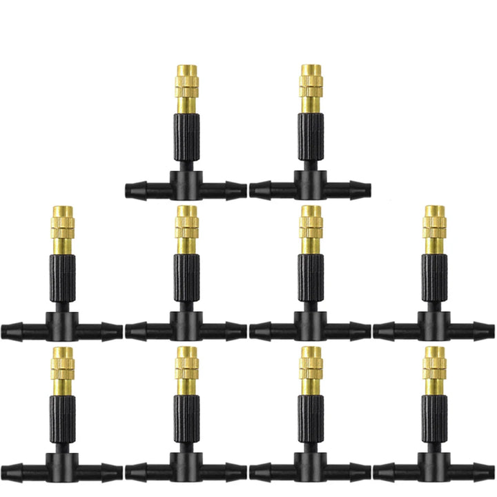 10pcs Three-way Irrigation Atomizing Nozzle, 4/7 Micro-tube, Adjustable Flow Rate Moisturizing Cooling Dust Removal Nozzl
