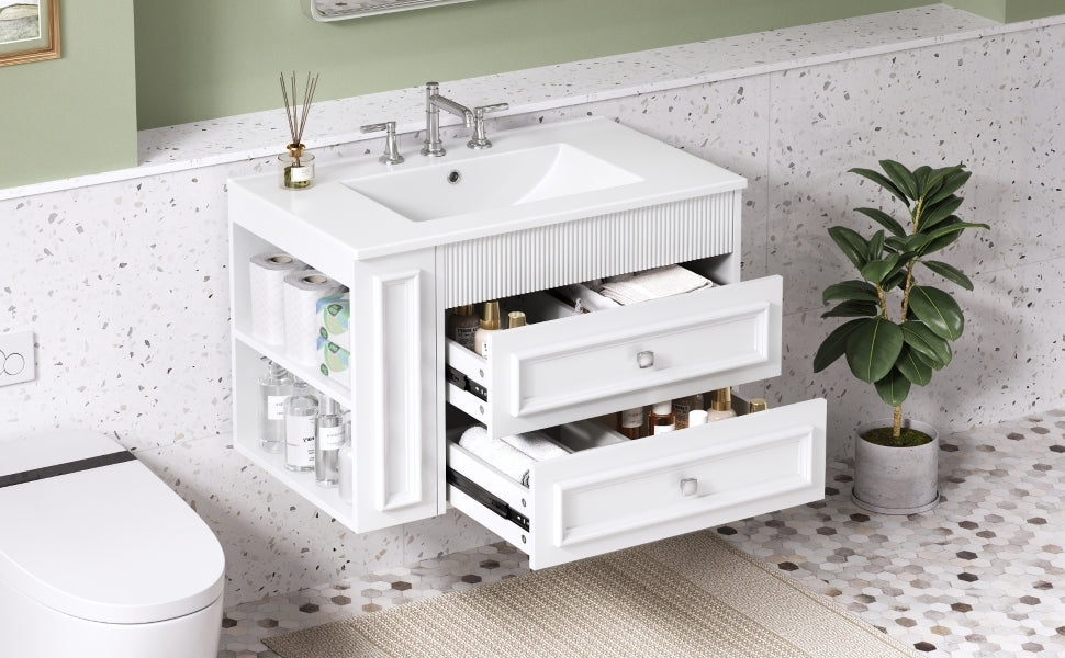 30'' Wall Mounted Bathroom Vanity, Floating Bathroom Storage Cabinet
