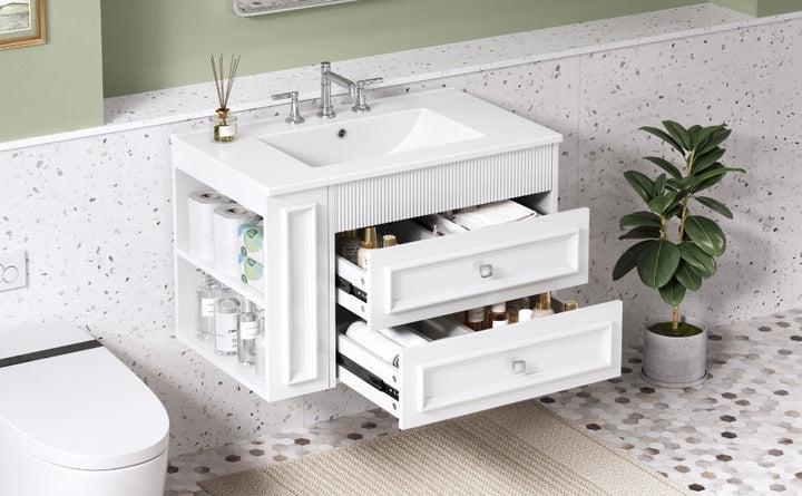 30'' Wall Mounted Bathroom Vanity, Floating Bathroom Storage Cabinet