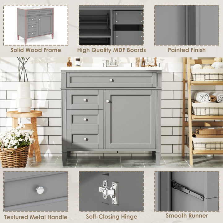 36'' Bathroom Vanity with Top Sink, Modern Bathroom Storage Cabinet