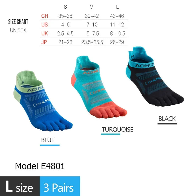 AONIJIE Sports Run Low Cut Athletic Five Toe Socks Quarter Toesocks For Running Marathon Race Trail