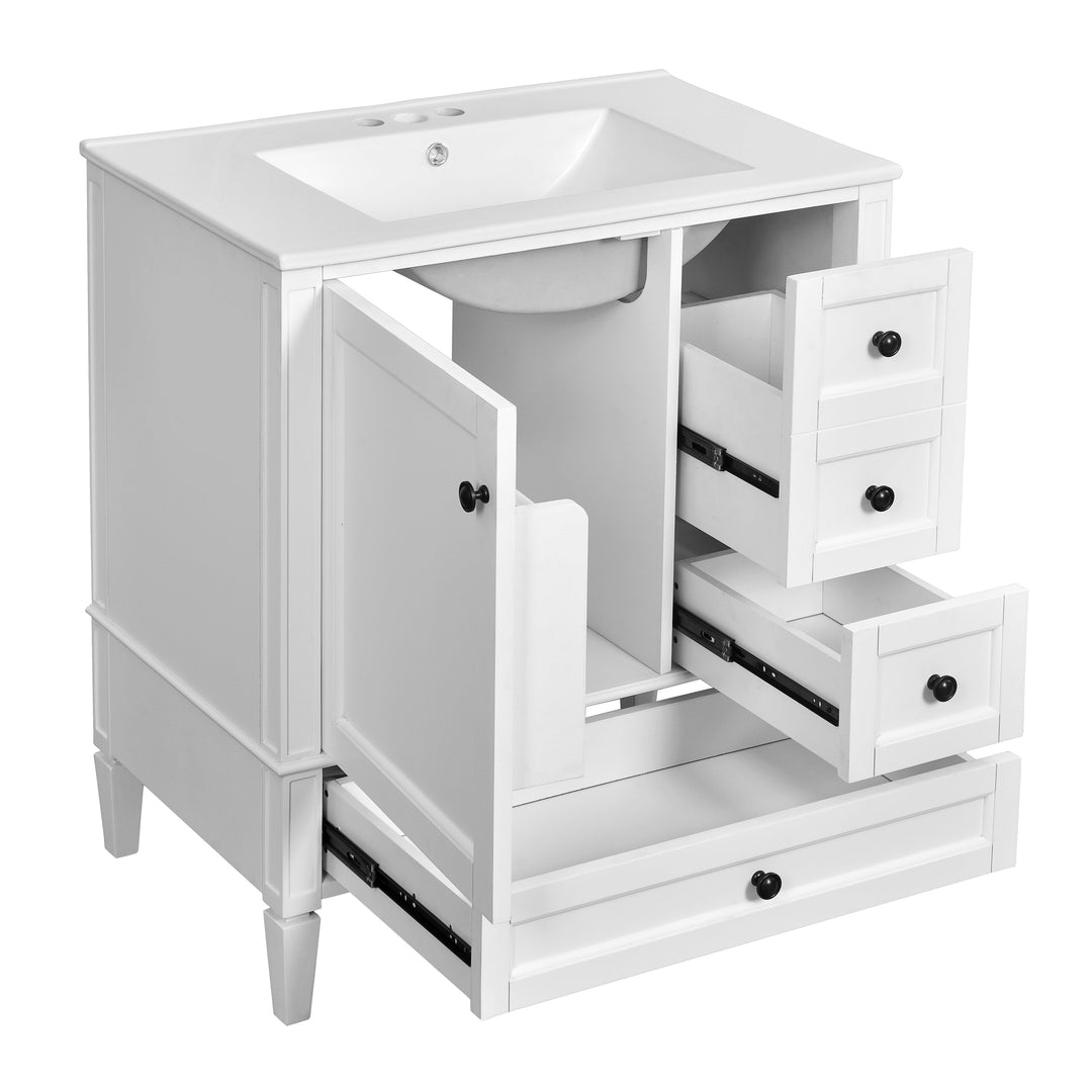 30 Inch Bathroom Vanity with Ceramic Sink, White Bathroom with 3