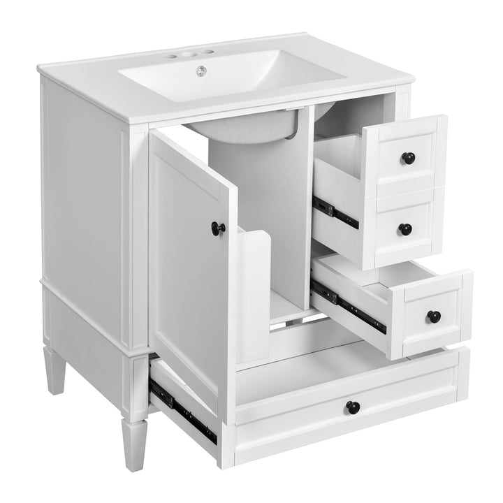 30 Inch Bathroom Vanity with Ceramic Sink, White Bathroom with 3