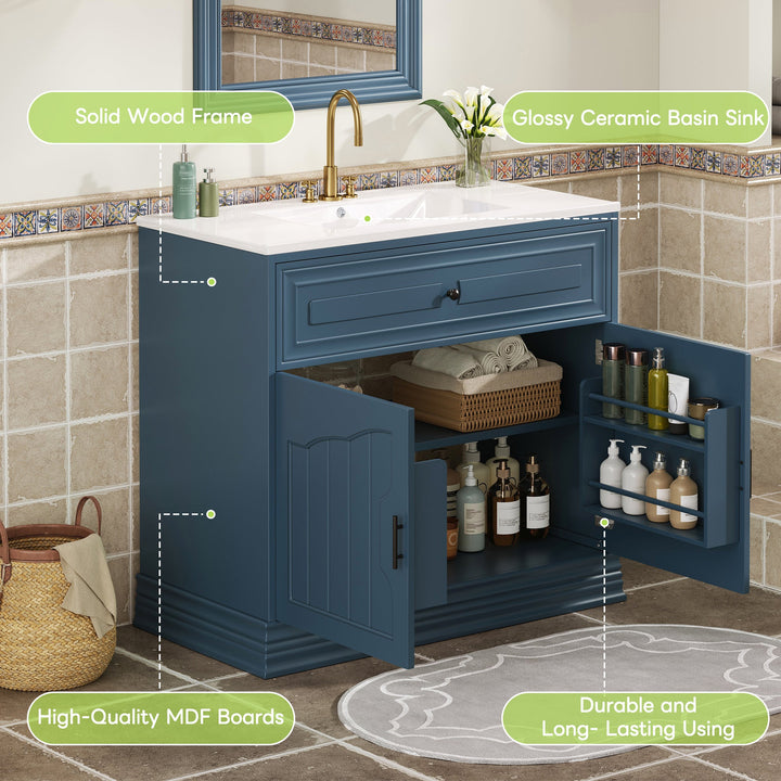 36' Luxurious Bathroom Vanity with Ceramic Sink, Bathroom Vanities