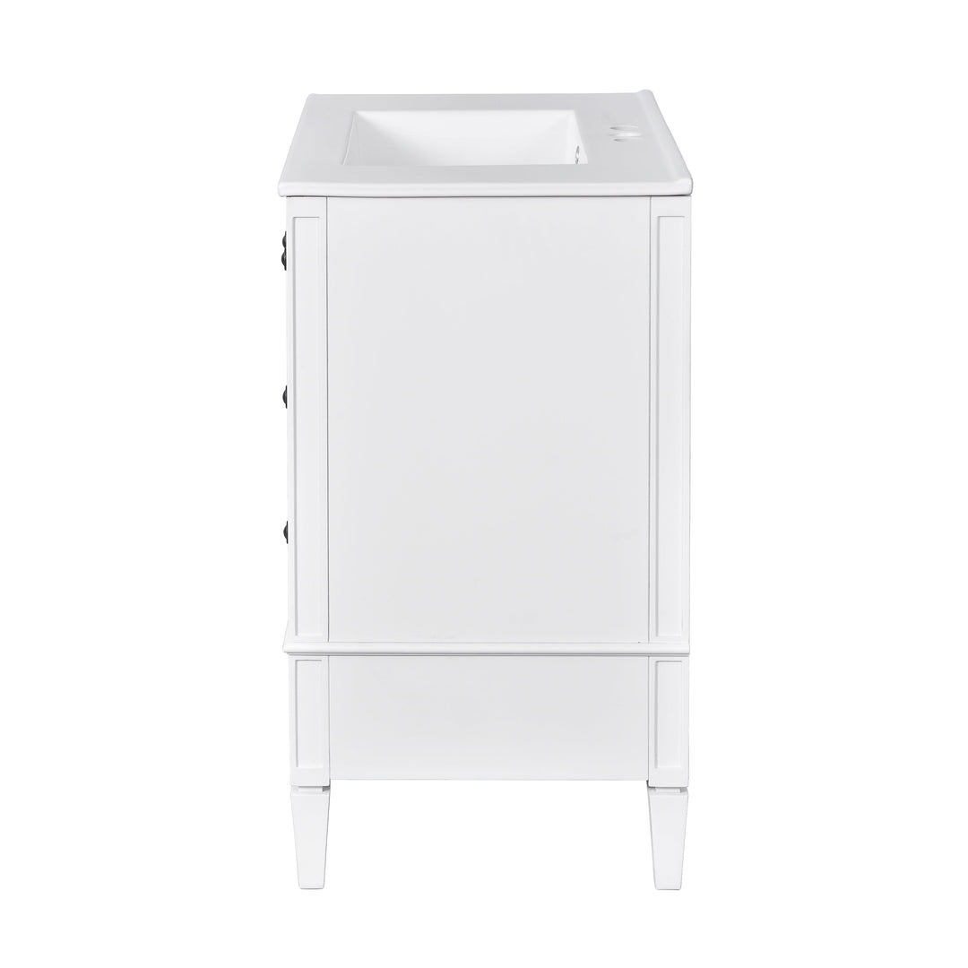 30 Inch Bathroom Vanity with Ceramic Sink, White Bathroom with 3