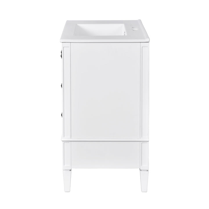 30 Inch Bathroom Vanity with Ceramic Sink, White Bathroom with 3