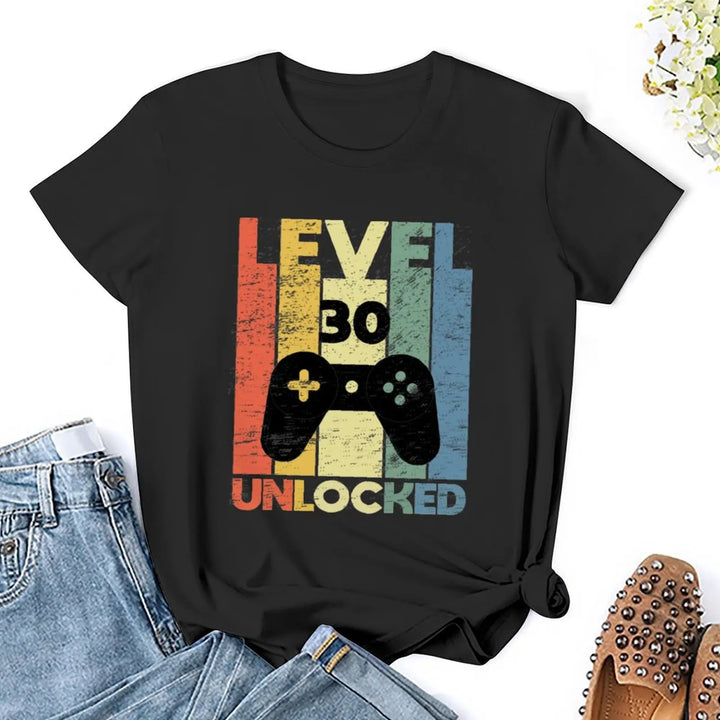 Level 30 Unlocked, Funny Video Gamer 30th Birthday gamer saying Gift T-Shirt korean fashion Female clothing tops for Women