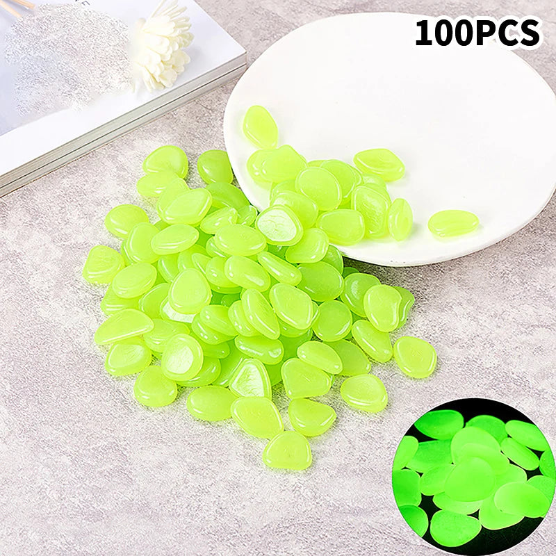 100Pcs Garden Decor Luminous Stones Glow In The Dark Decorative Pebbles Outdoor Fish Tank Decoration Aquarium Accessories