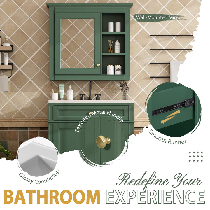 30'' Bathroom Vanity with Top Sink, Modern Bathroom Storage Cabinet