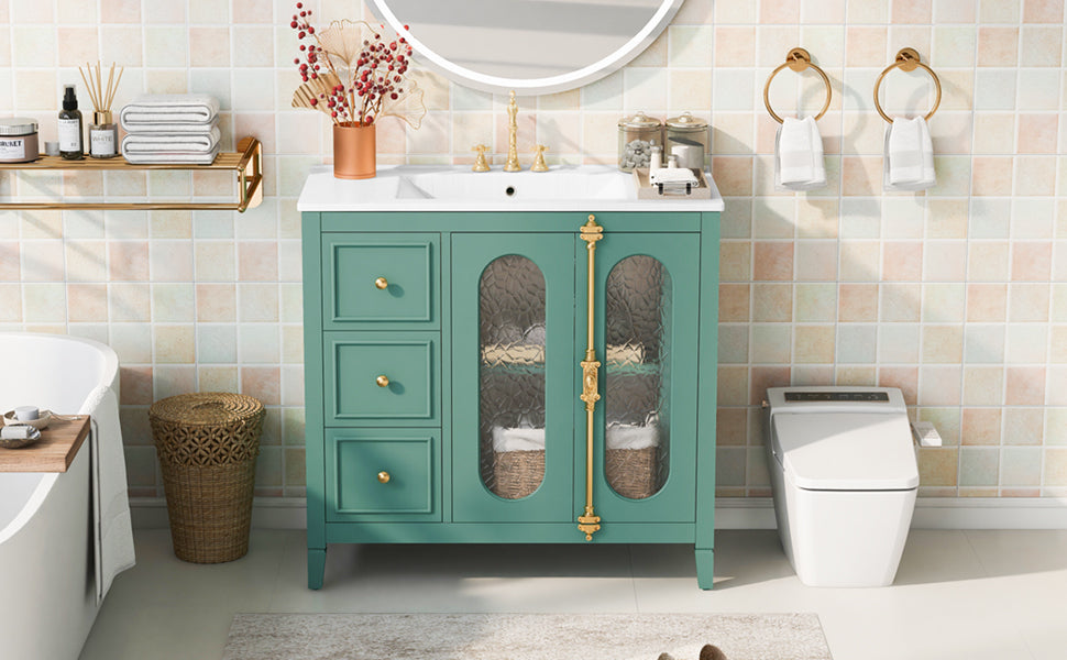 36-inch Bathroom Vanity with 2 Soft Close Doors, Solid Wood Frame