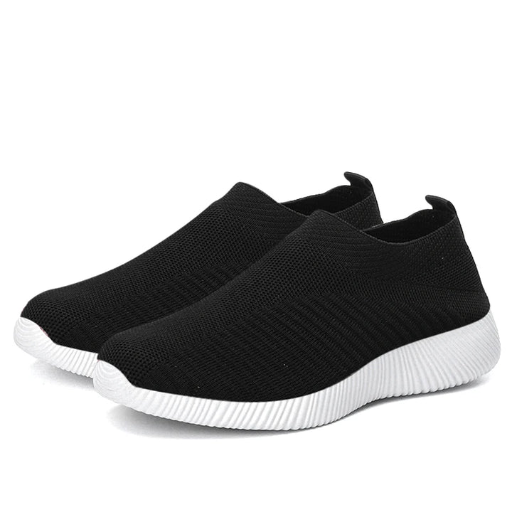 Women's Sneakers Breathable Solid Color Mesh Woven Outdoor Lightweight Low Top Walking Running Sports Socks Tennis Shoes