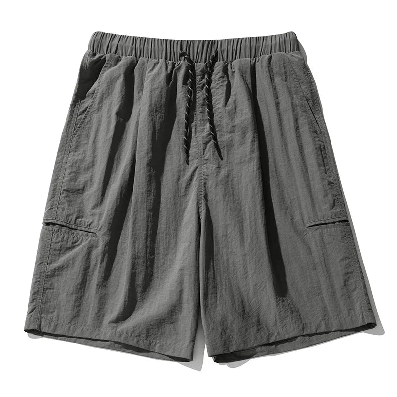 Slightly wrinkled cargo shorts thin side open pockets outdoor casual cropped streetwear pants men clothing