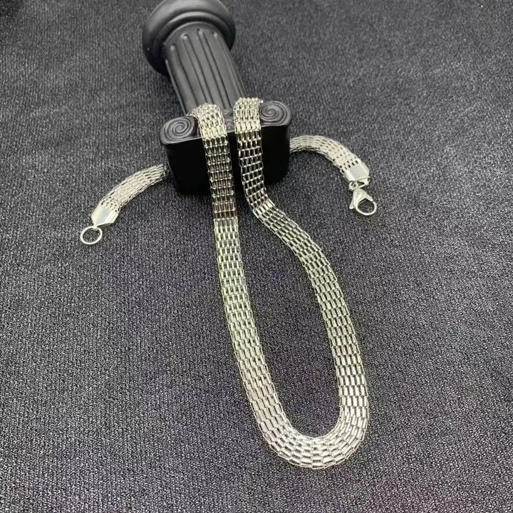 6mm8mm10mm Stainless Steel Mesh Necklaces Bracelets Set Jewelry For Men Women Hiphop Statement  USENSET