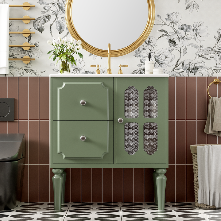 Retro Style 30'' Bathroom Vanity with Ceramic Sink Combo, Freestanding