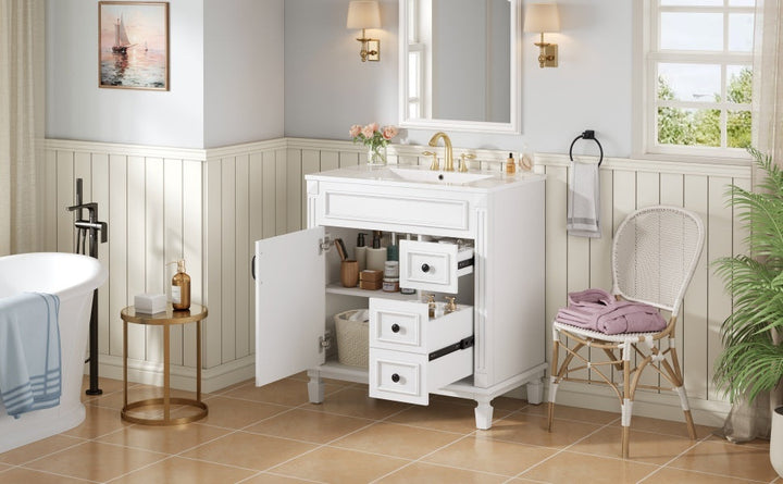 30' Bathroom Vanity with Ceramic Sink, Small Bathroom Sink Cabinet,