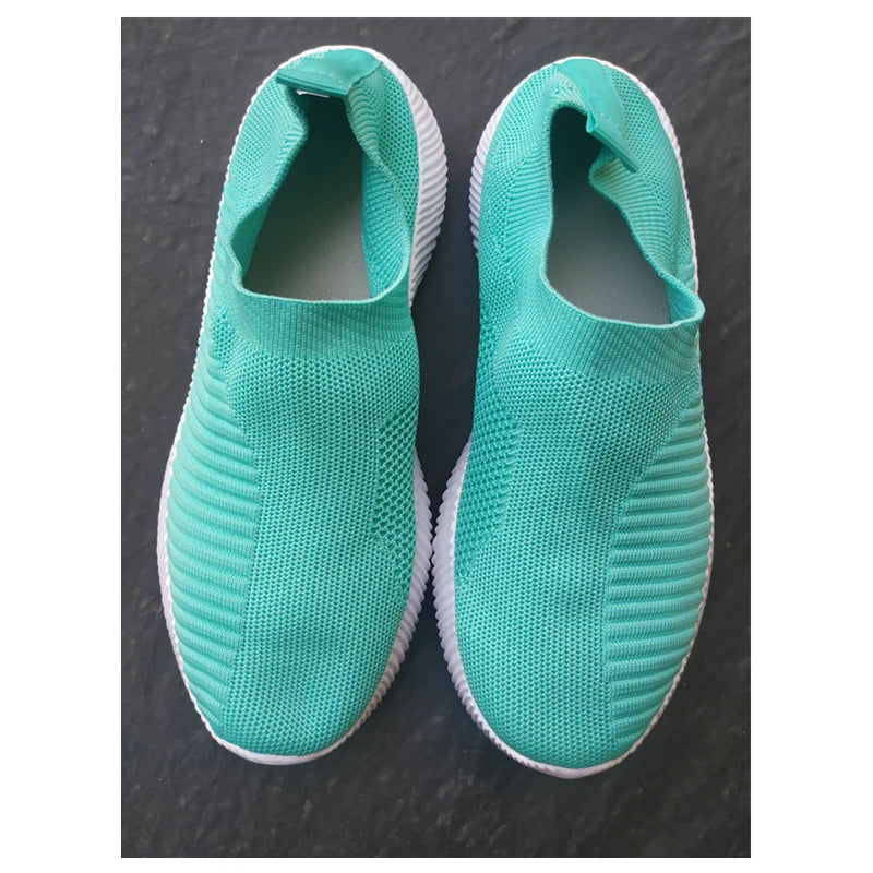 Women's Sneakers Breathable Solid Color Mesh Woven Outdoor Lightweight Low Top Walking Running Sports Socks Tennis Shoes