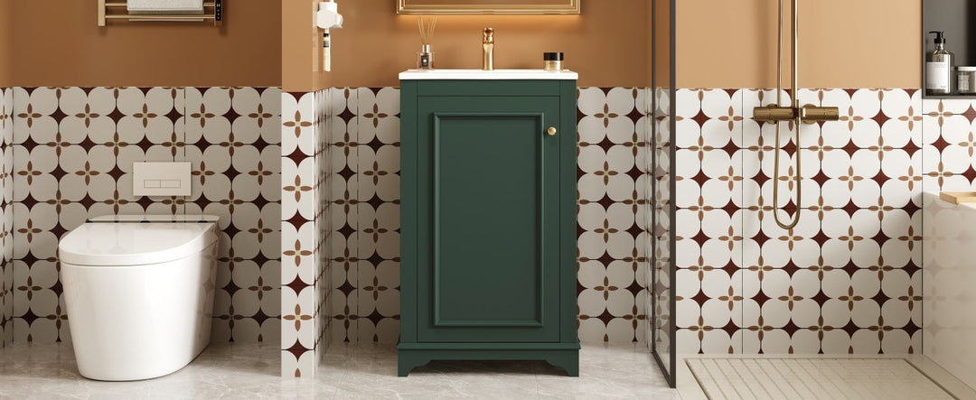 20-inch Bathroom Vanity with Ceramic Sink, Freestanding Single Vanity