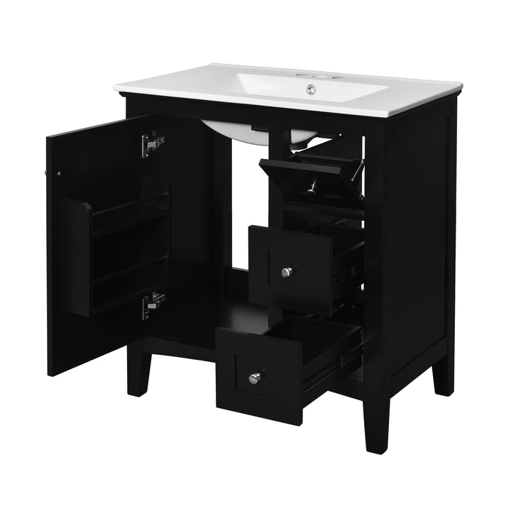 30 Inch Bathroom Vanity with Ceramic Sink, Black Bathroom with 3