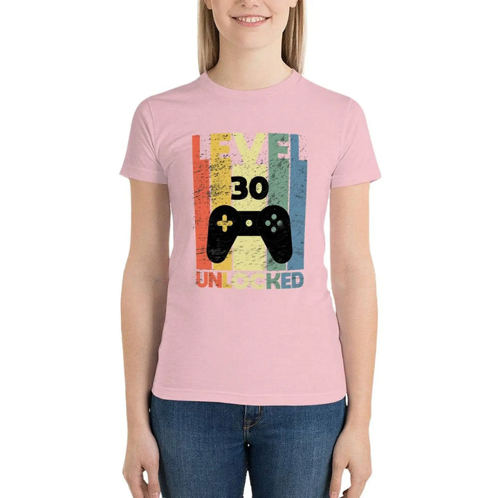 Level 30 Unlocked, Funny Video Gamer 30th Birthday gamer saying Gift T-Shirt korean fashion Female clothing tops for Women