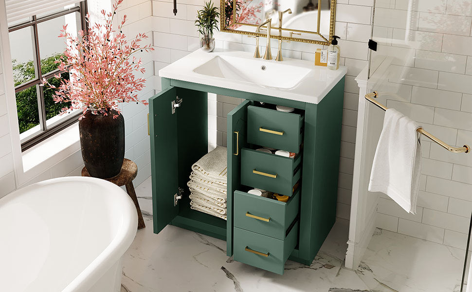 30'' Bathroom Vanity with Ceramic Sink Combo, Solid Wood Frame