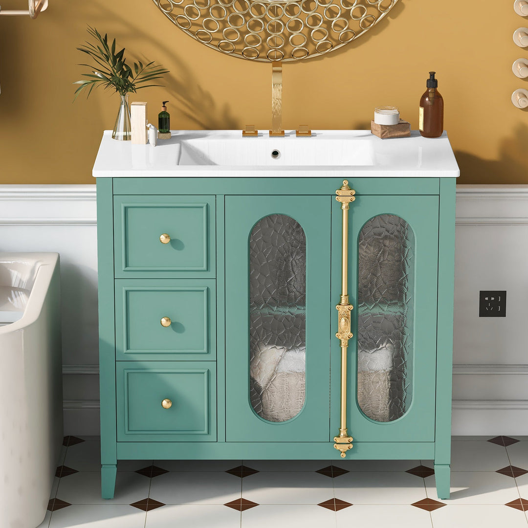 36-inch Bathroom Vanity with 2 Soft Close Doors, Solid Wood Frame