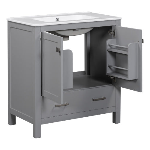 30  Gray Bathroom Vanity With Single Sink, Combo Cabinet Undermount