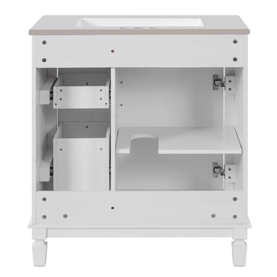 30' Bathroom Vanity with Ceramic Sink, Small Bathroom Sink Cabinet,