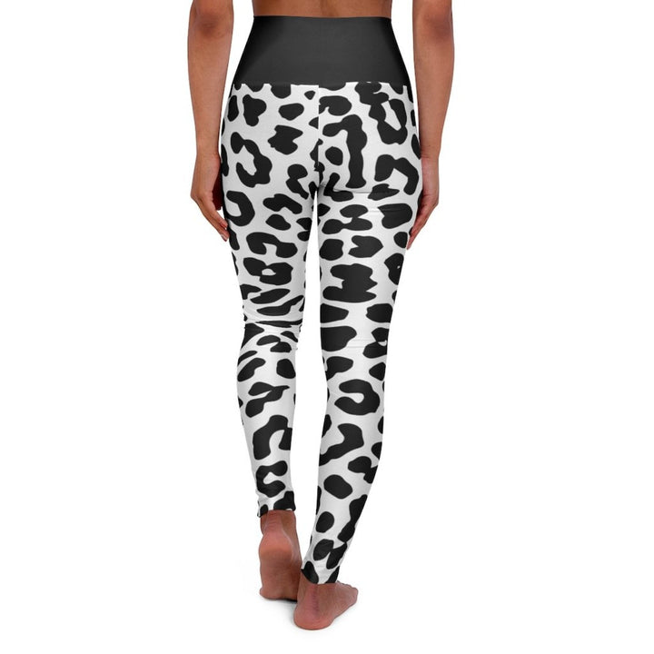 High Waisted Yoga Leggings, Black And White Two-tone Leopard Style