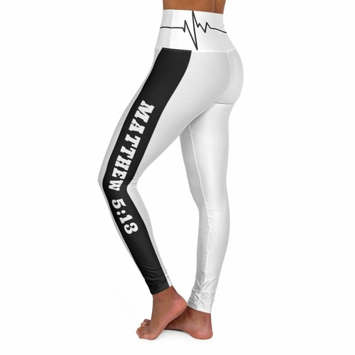 High Waisted Yoga Leggings, White And Black Salt Of The Earth Matthew