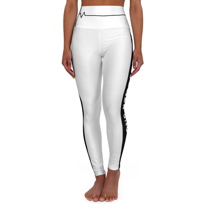 High Waisted Yoga Leggings, White And Black Salt Of The Earth Matthew