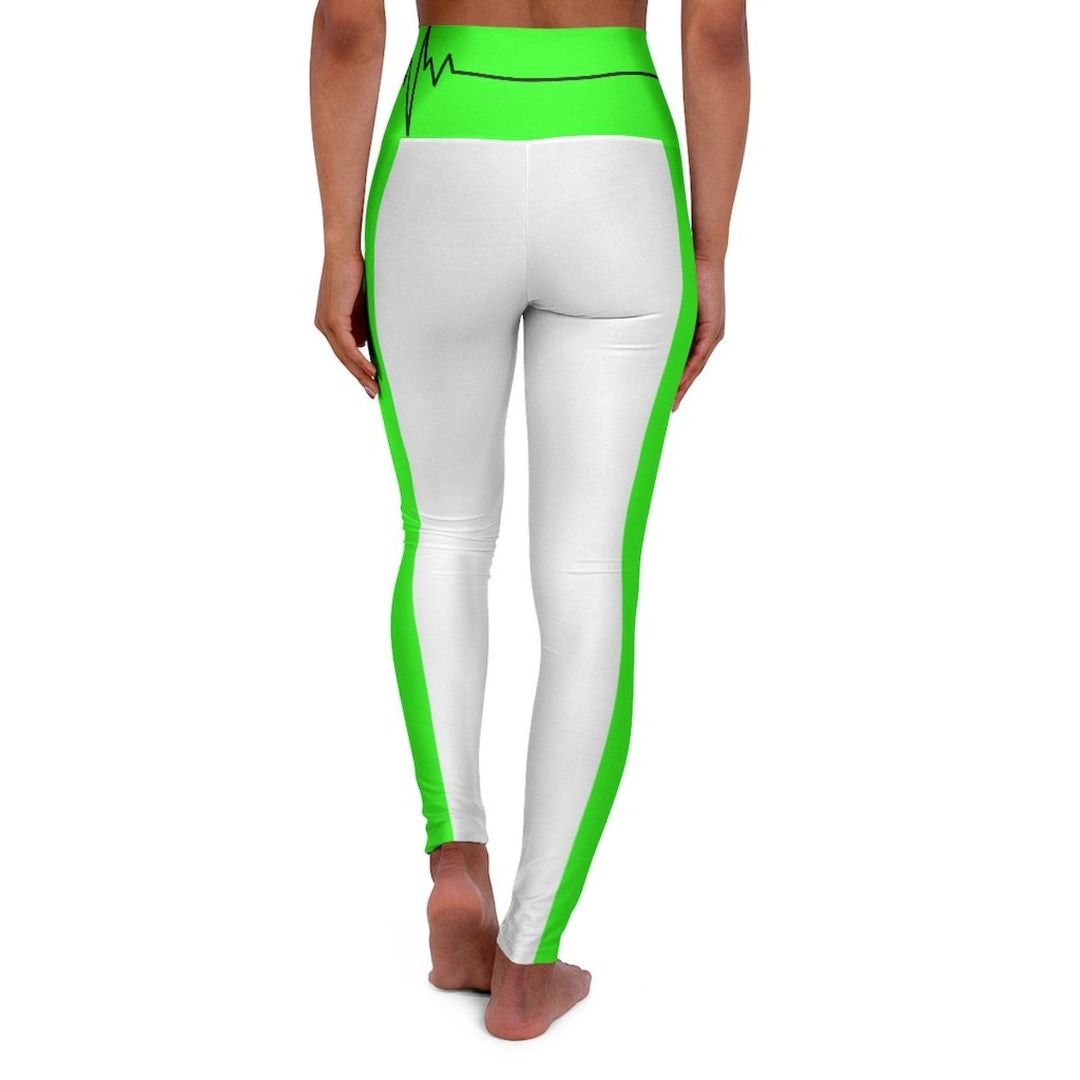 Womens Leggings Sports Pants, White And Neon Green Beating Heart