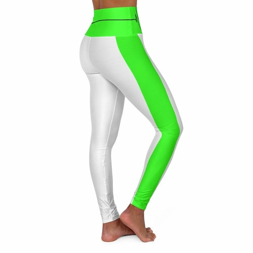 Womens Leggings Sports Pants, White And Neon Green Beating Heart