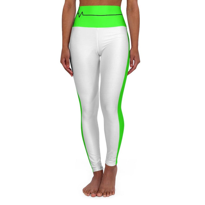 Womens Leggings Sports Pants, White And Neon Green Beating Heart