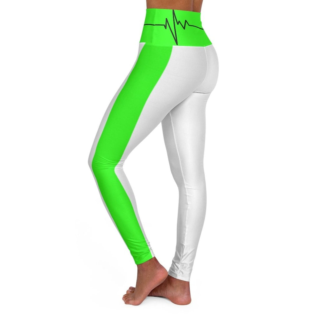 Womens Leggings Sports Pants, White And Neon Green Beating Heart