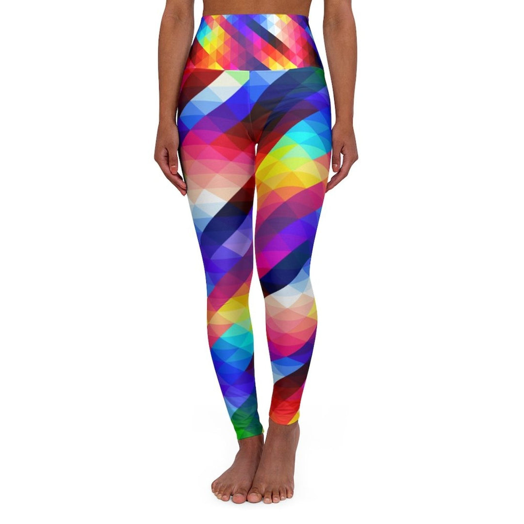 High Waisted Yoga Pants, Multicolor Colorblock Sports Pants