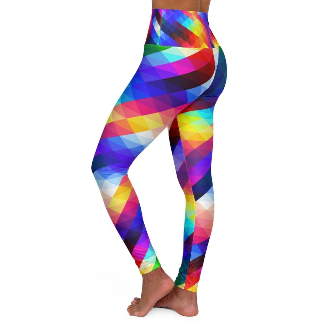 High Waisted Yoga Pants, Multicolor Colorblock Sports Pants