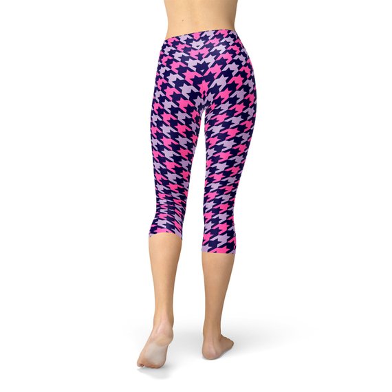 Houndstooth Pink Purple Capri Leggings