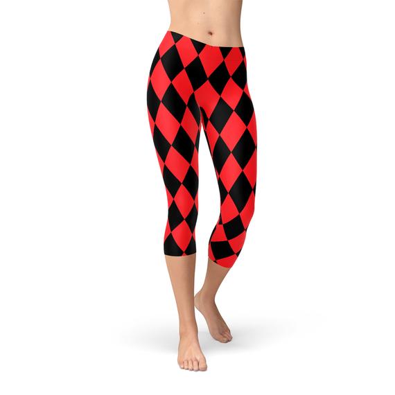 Womens Red and Black Jester Capri Leggings