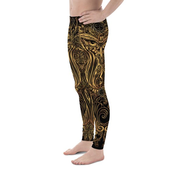 Mens Leggings - Art Deco Steam Punk Owl Design