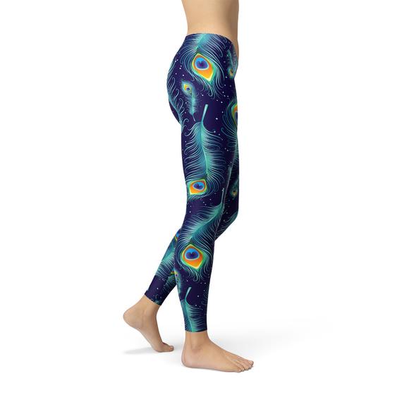 Blue Peacock Feathers Leggings