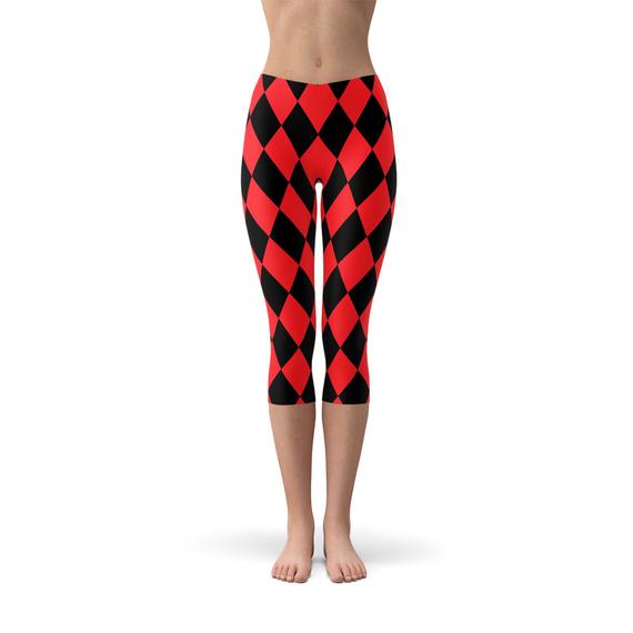 Womens Red and Black Jester Capri Leggings