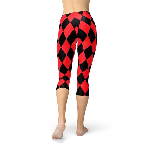 Womens Red and Black Jester Capri Leggings