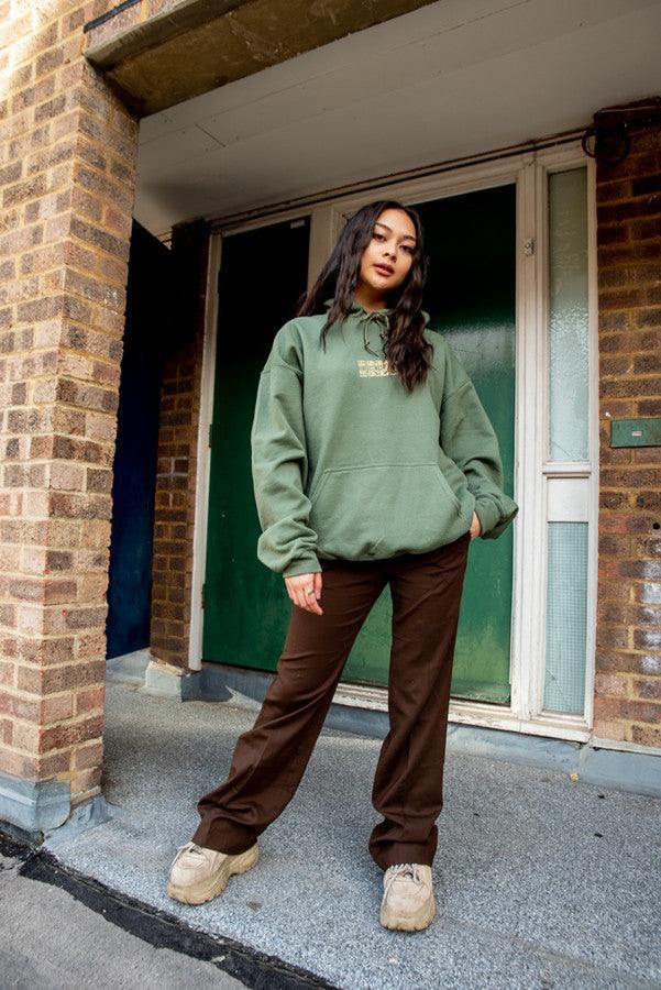 Hoodie In Military Green With Repeat Embroidery