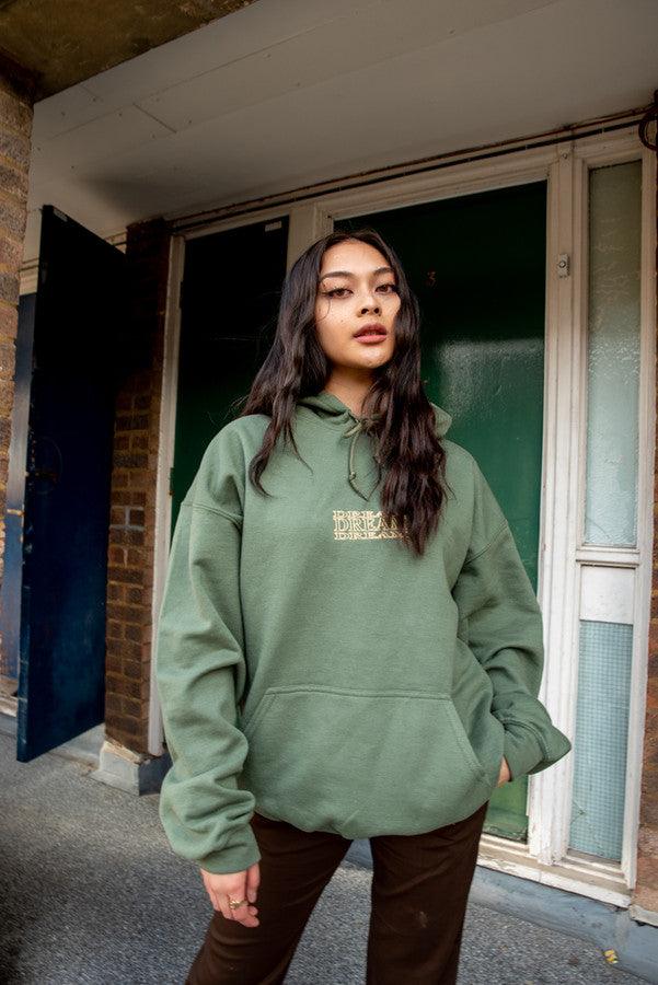 Hoodie In Military Green With Repeat Embroidery