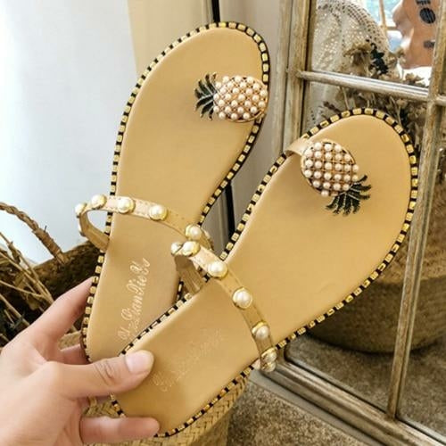 Summer Beach Pineapple Flat Slippers Outside Slides Ladies Shoes