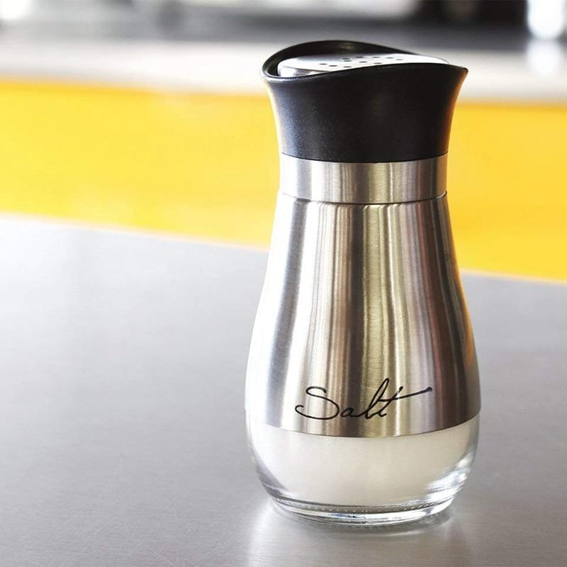 Salt and Pepper Shakers Stainless Steel Glass Set BPA Free, 4oz