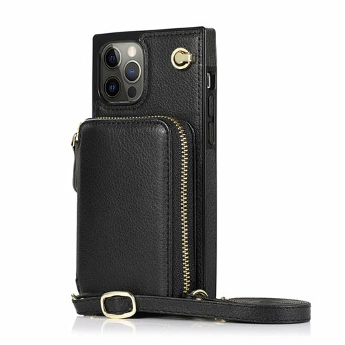 Zipper Wallet Case with Adjustable Crossbody Strap for iphone