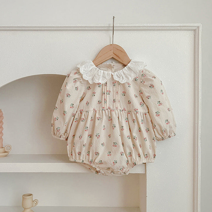 Adorable Baby Doll Collar Onesies And Floral Pattern Girls’ Dress –